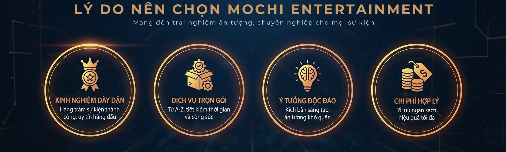 LÝ DO NÊN CHỌN MOCHI ENTERTAINMENT Mang đến trải nghiệm ấn tượng, chuyên nghiệp cho mọi sự kiện LÝ DO NÊN CHỌN MOCHI ENTERTAINMENT Mang đến trải nghiệm ấn tượng, chuyên nghiệp cho mọi sự kiện